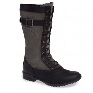 UGG Australia Brystl Grey Black Suede Leather Fur Lined Waterproof Lace Up boots